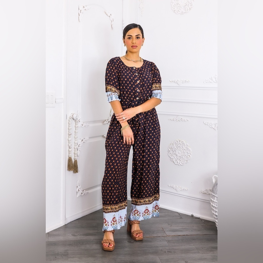 Black and multi Patterned Jumpsuit - Picture 5 of 5